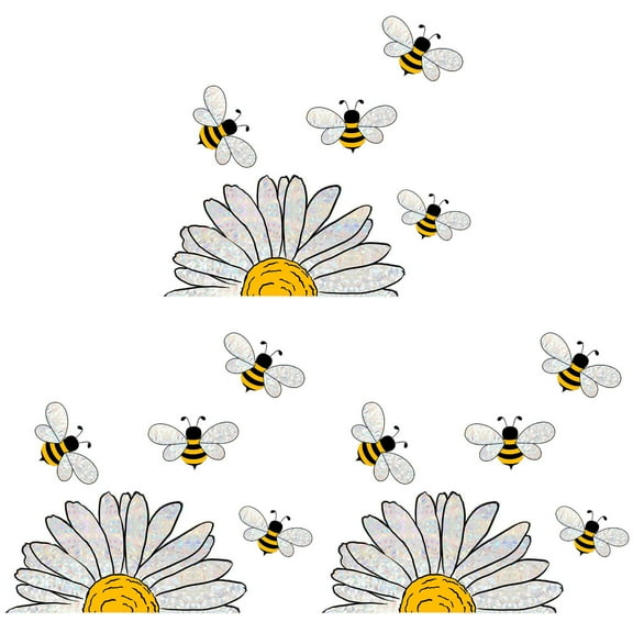 1/2/3 Pcs Spring Summer Bees and Flower Glass Sticker, Glass Decals Shiny Rainbow Window Clings for Door Window School Fridge Decorations Party Supplies