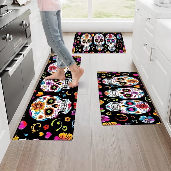 1/2/3 Pcs YIMEIS Happy Halloween Kitchen Mat Rug Set with Ghost & Skull Designs - Perfect for Kitchen Counter, 16''*24''/20''*32''/47''*18'', Functional for Decoration, for Halloween Lovers