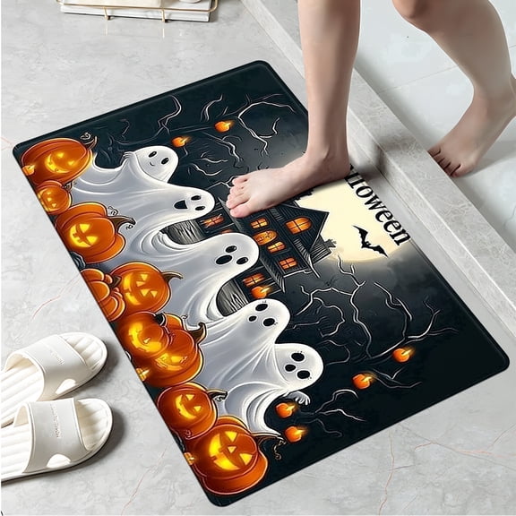 YIMEIS Happy Halloween Kitchen Mat Rug Set with Ghost & Skull Designs - 1 Pc Perfect for Kitchen Counter, 16''*24'', Functional for Decoration, for Halloween Lovers