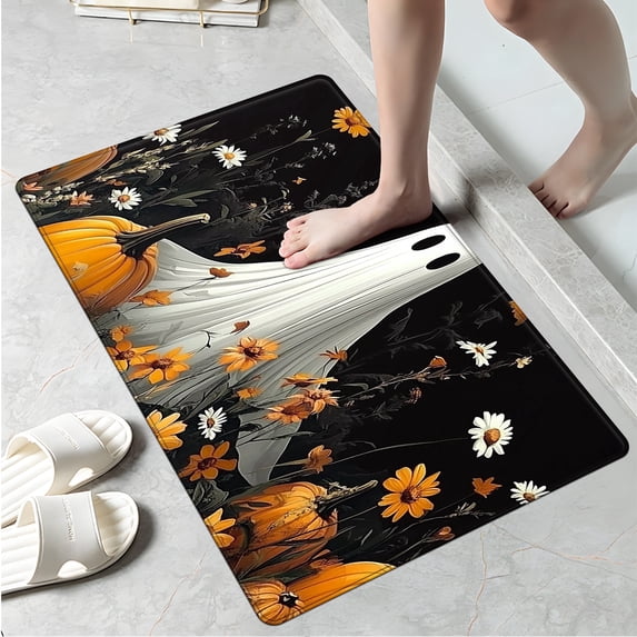 YIMEIS Happy Halloween Kitchen Mat Rug Set with Ghost & Skull Designs - 1 Pc Perfect for Kitchen Counter, 16''*24'', Functional for Decoration, for Halloween Lovers