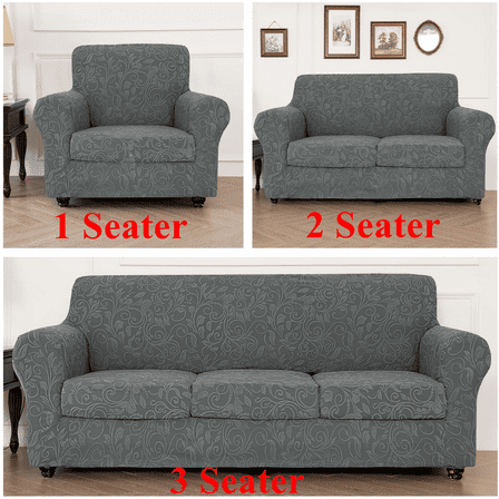 1/2/3 Seate Sofa Covers Stretch Knitted Jacquard Sofa Cushion Slipcover For Living Room Furniture Protector With Individual Seat Cushion Covers, Dark Gray, Armchair Covers