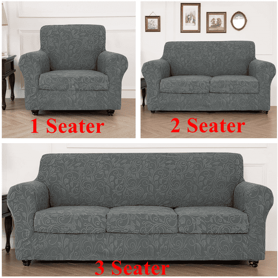 1/2/3 Seate Sofa Covers Stretch Knitted Jacquard Sofa Cushion Slipcover For Living Room Furniture Protector With Individual Seat Cushion Covers, Dark Gray, Armchair Covers