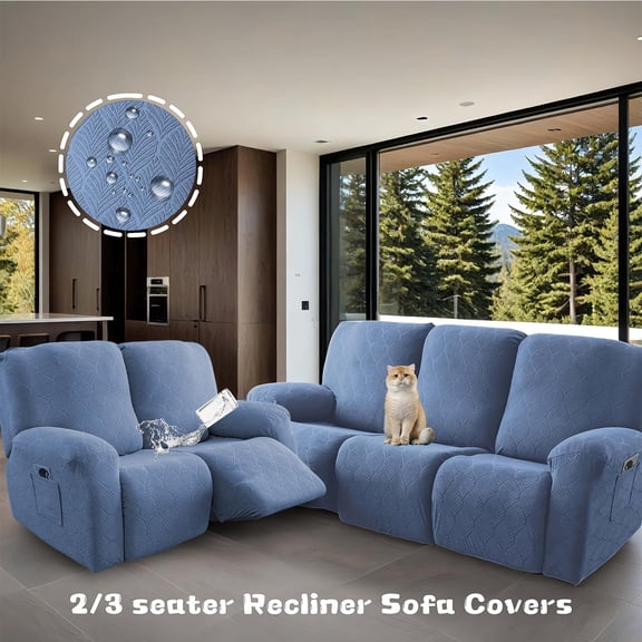 1/2/3-Seater Elastic Recliner Couch Slipcover, Pet-friendly Anti-Slip Chair Cover with Pocket, Machine Washable Furniture Protector for Home