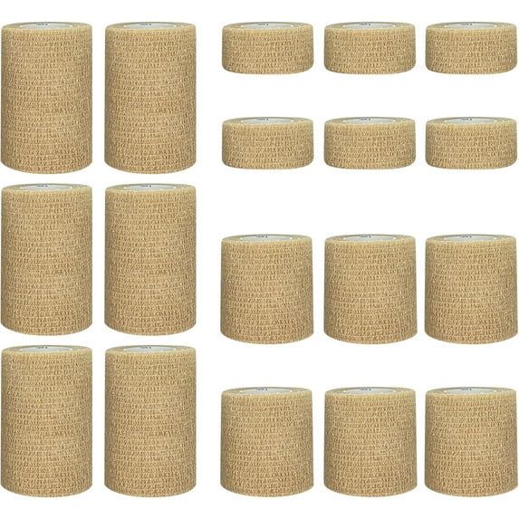 1"/2"/3" Self Adhesive Bandage Wraps, 18 Pack Skin Color Self Bandage Wrap for Wounds, Vet Wrap, Ankle Tape, Tattoo Tape Wrap, Medical Tape, Color Athletic Tape