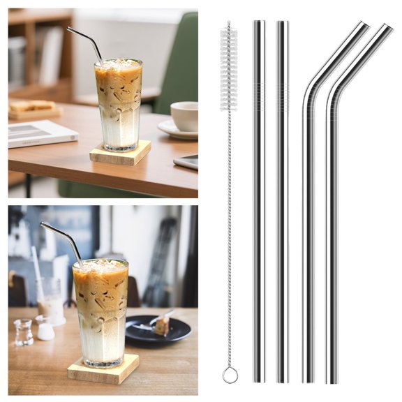 1/2/3 Sets Stainless Steel Straw, 12" Ultra Long Reusable Metal Drinking Straw Reusable Stainless Steel Metal Straw with Cleaning Brush for 40oz 64oz Tall Tumblers