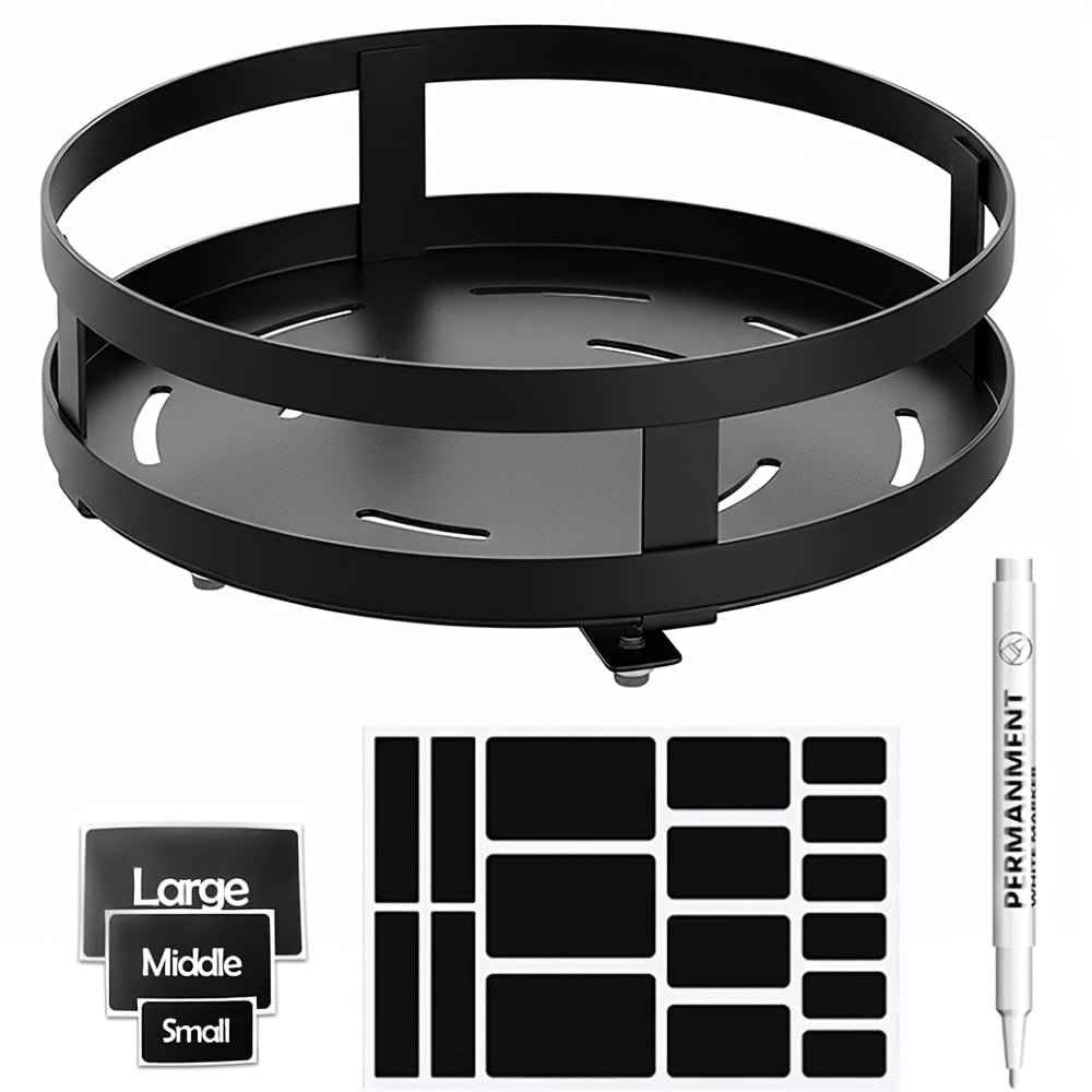 1/2/3 Tier Metal Lazy Susan Turntable Organizer Rotating Spice Rack for Kitchen Cabinet Countertop Pantry Cupboard Medicine Cabinet with Suction Cup Feet Label Paper Markers