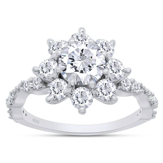 1 2/3 ct. t.w 6.5MM Round Cut Lab Created Moissanite Diamond Halo Flower Wedding Engagement Ring In 14K White Gold Over Sterling Silver (G-H Color, VVS1 Clarity, 1.65 Cttw)-10