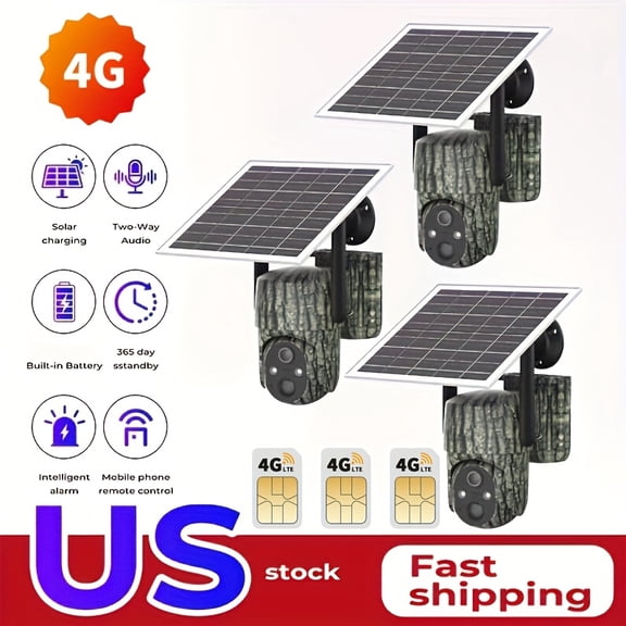 1/2/3PCS 4G Solar Trail Camera, 2K view and app playback. 0.02s motion trigger, night vision, no WiFi required. Ideal for hunting, wildlife research and holiday presents.