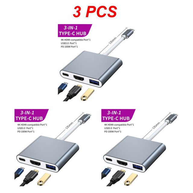 1 2 3PCS Thunderbolt 3 Adapter USB Type C Hub HDMI compatible 4K