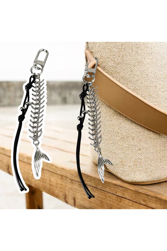 1/2/3Pcs Alloy Fishbone Keychain Pendant Black Rope Design Lightweight Key Chain Backpacks Cars Key Organizer Accessories