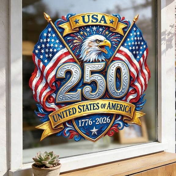 1/2/3Pcs USA 250th Anniversary Window Clings 1776-2026 Patriotic Bald Eagle Wall Stickers Removable American Flag Window Decals for 4th of July Independence Day Home Glass Window Decorations
