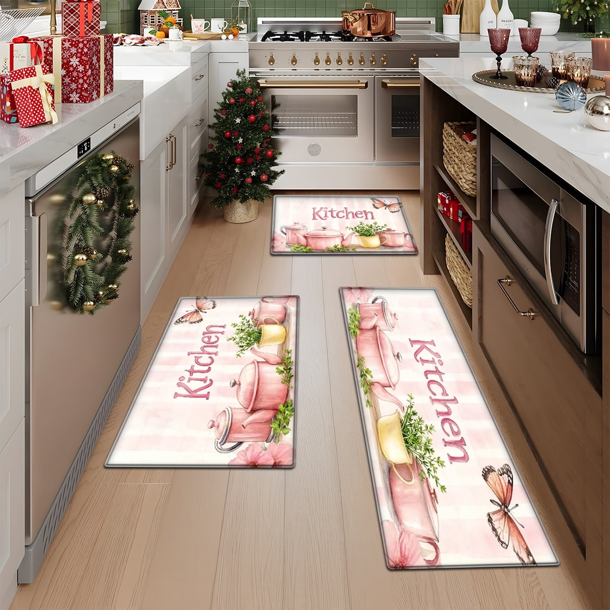 1/2/3pcs Cute Pink Kitchen Teapot Pattern Floor Mat, Soft Flannel Mat ...