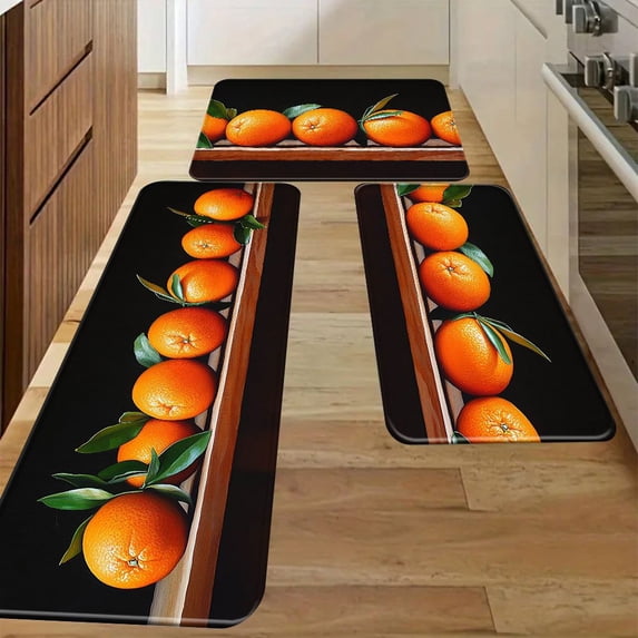 1/2/3pcs Flannel Kitchen Mat, Orange Fruit Art country Style Durable ...