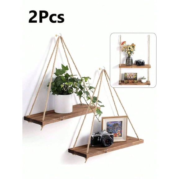 1/2/3pcs Minimalist Weaving Wall Hanging Plant Hanger Indoor Rustic Wood Farmhouse Rope Shelf Boho Fabric Woven Storage Board Tapestry Home Bathroom Office Bedroom Decor