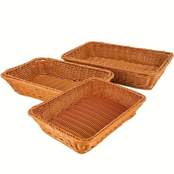 1/2/3pcs Poly Wicker Bread Basket Woven Bread Baskets Rattan Fruit Basket Tabletop Food Basket for Vegetables Restaurant Home Kitchen Serving Display