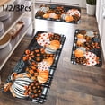 thumbnail image 1 of 1/2/3pcs Thanksgiving Farmhouse Kitchen Mat Set, Fall Pumpkin Gift Design, Flannel Non-Slip Runner Rug for Kitchen Sink, Bedroom, Living Room, Entryway, Holiday Decor, 1 of 17