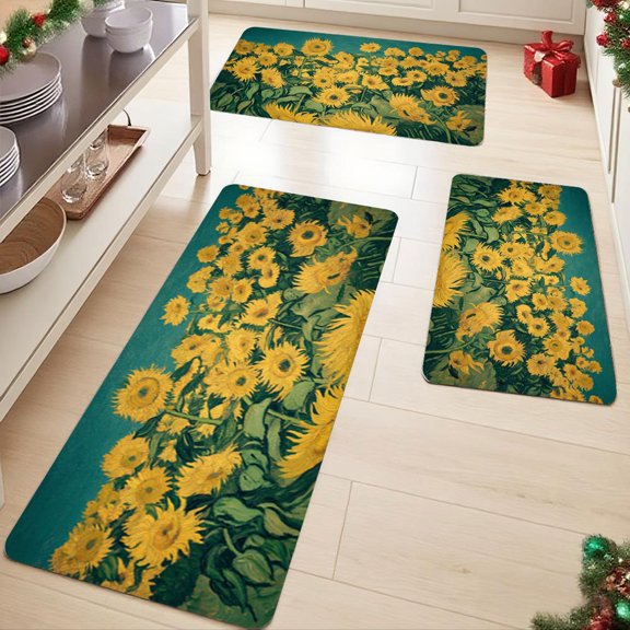 1/2/3pcs Van Gogh Sunflower Floor Mat - Soft Warm Suitable for Living Room, Bedroom, Balcony - Machine-Washable, Housewarming Gift, Van Gogh Decor (1/2/3pcs)