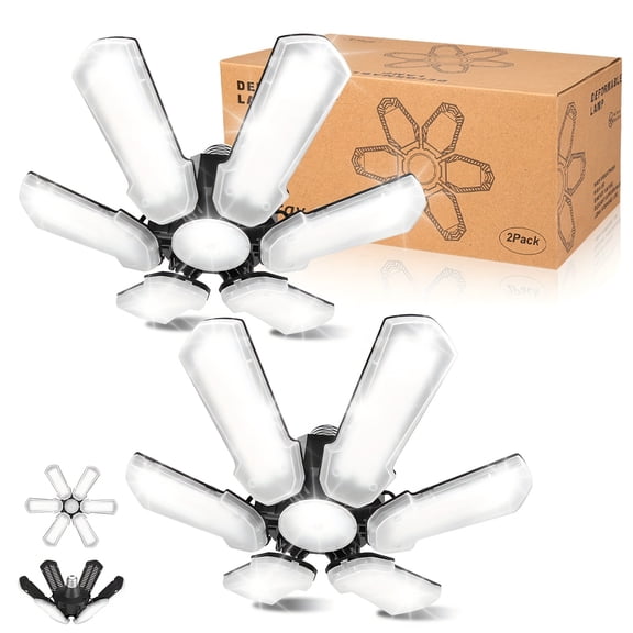 1/2/4/6pcs LED Garage Lights, 150W Deformable LED Garage Ceiling Lights with 6 Adjustable Panels, 15000LM 6500K E26/E27 LED Shop Lights for Garage, Basement, Barn, Warehouse