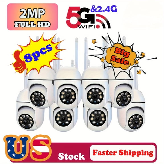 1/2/4/8-Pack 1080P HD Security Cameras - Auto Tracking, Human/Pet Detection, 24/7 Color Night Vision, Dual-Band WiFi (2.4/5GHz) - Smart Indoor Security System for Home Monitoring