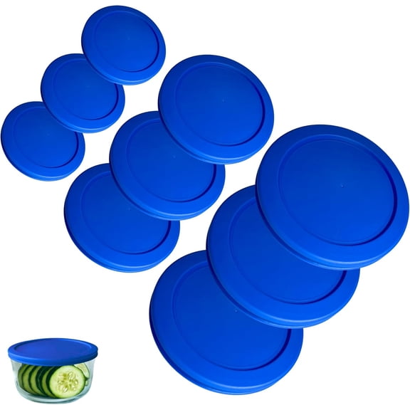 1, 2 & 4 Cup Blue Replacement Lids/Covers for Pyrex, Anchor Hocking & KlareWare Storage Bowls *Lids Only Glass Container Not Included* (9 Pack *Three of Each Size*)