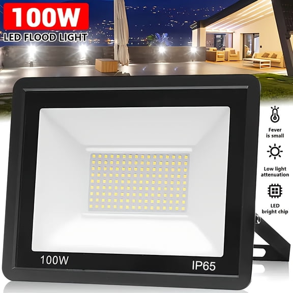 1-2-4 Pack 100W LED Flood Light, 12000LM Super Bright, IP65 Waterproof, 6500K Daylight White, Remote Control, Outdoor Security Lighting for Yard, Garden, Sports Field
