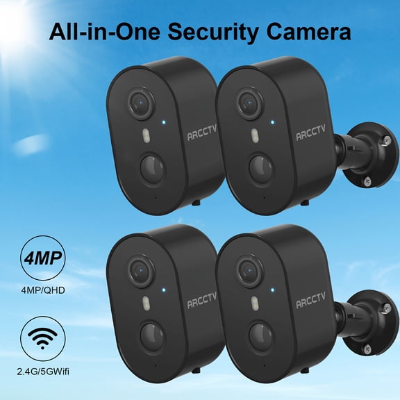 1/2/4 Pack 4MP Solar Wireless Outdoor Security Camera IP65 Waterproof, PIR Motion Detection Smart Alarm, 3 Night Vision Modes Two-Way Talk for Outdoor Surveillance