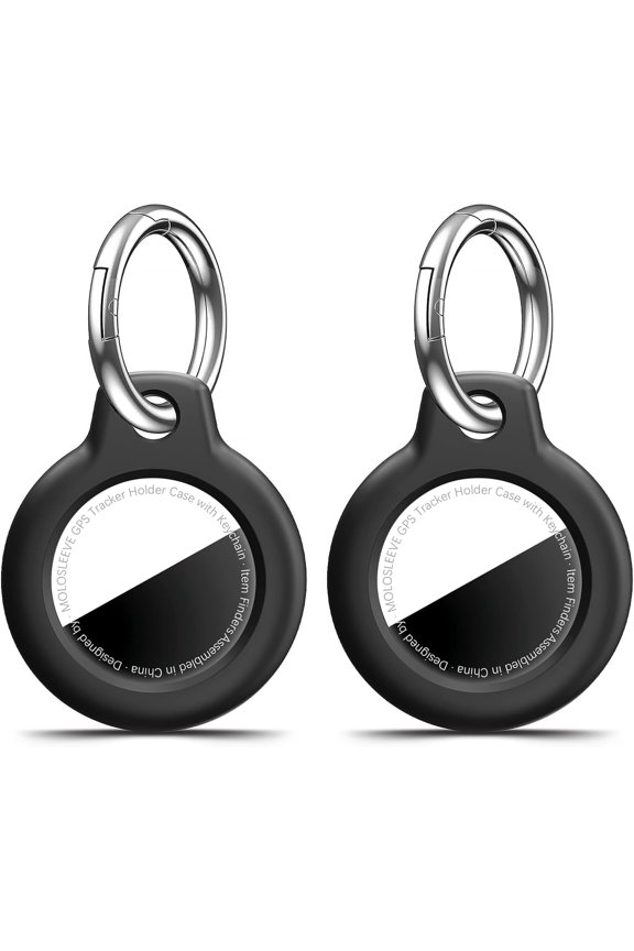 1|2|4 Pack for Airtag Holder Case with Keychain, Shockproof GPS Cover Anti-Scratch Key Chain for Air Tags, for Airtag Accessories for GPS Item Tracker Cases for Bags, Luggages, Black
