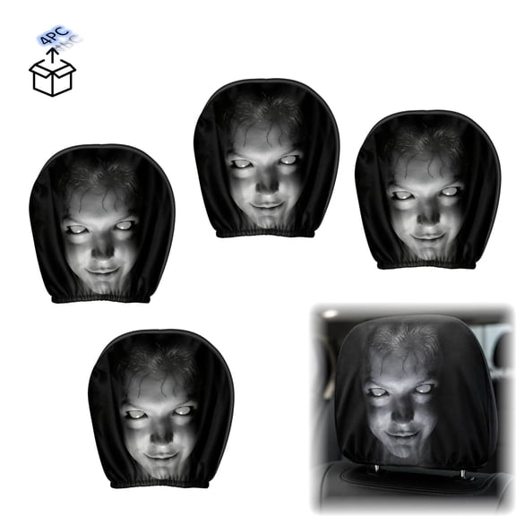 1/2/4 Pack Ghost Face Headrest Covers for Cars,Universal Elastic Fit Car Headrest Cover,Halloween Car Accessories & Spooky Gag Gift(4PC)