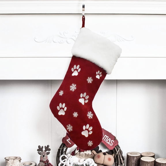1/2/4-Pack Large Dog Stockings Christmas, Dog Paw and Snowflake Pattern Stocking for Christmas Decorations, Pet Hanging Decor for Xmas Party Cat Home (18x9inch, 100% Villus)