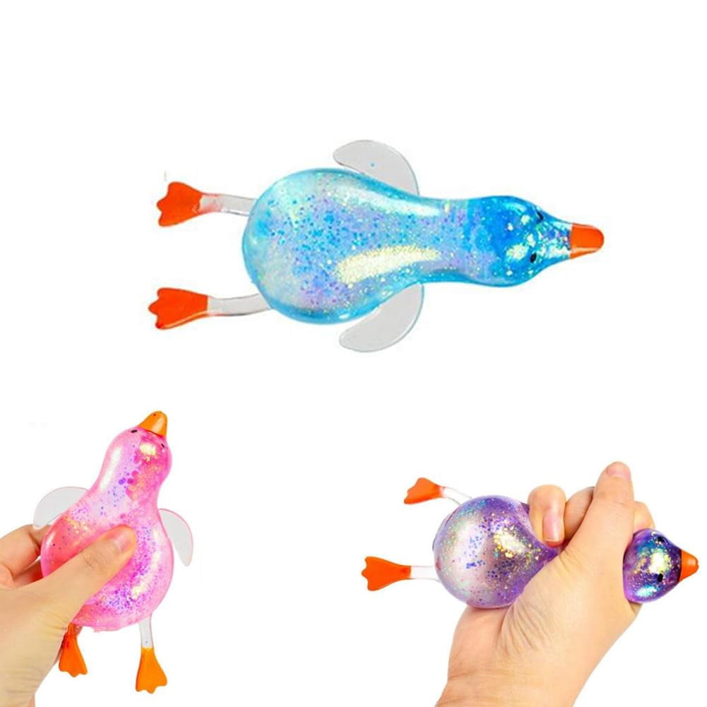 1/2/4Pcs Glitter Duck Squeezes, Soft Cute Stress Relief Ball for Adults & Teens, Fun Decompression Duck Squishies Gift for Office Desk Party Favors Easter Basket Stuffer