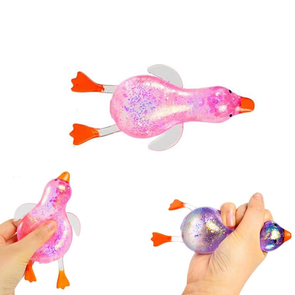1/2/4Pcs Glitter Duck Squeezes, Soft Cute Stress Relief Ball for Adults & Teens, Fun Decompression Duck Squishies Gift for Office Desk Party Favors Easter Basket Stuffer