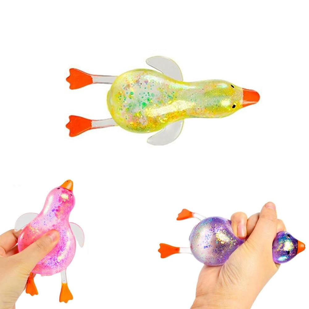 1/2/4Pcs Glitter Duck Squeezes, Soft Cute Stress Relief Ball for Adults & Teens, Fun Decompression Duck Squishies Gift for Office Desk Party Favors Easter Basket Stuffer