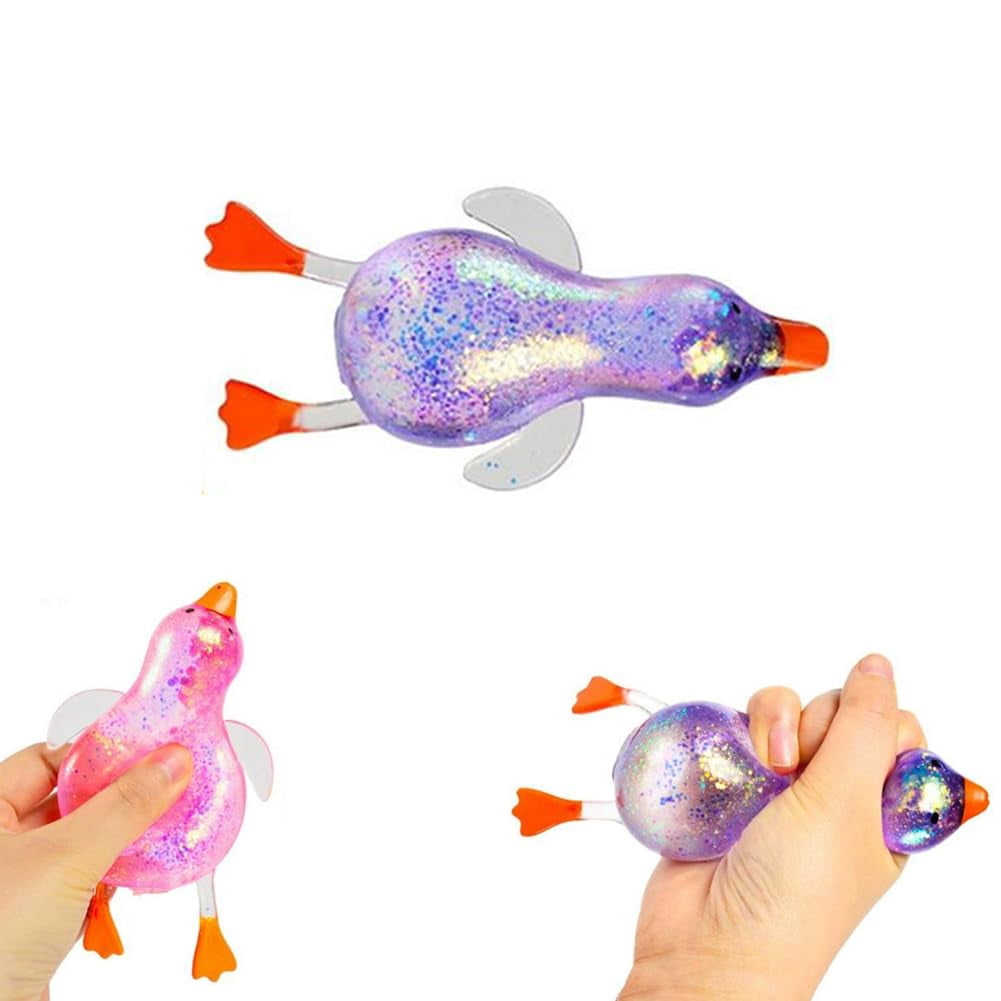 1/2/4Pcs Glitter Duck Squeezes, Soft Cute Stress Relief Ball for Adults & Teens, Fun Decompression Duck Squishies Gift for Office Desk Party Favors Easter Basket Stuffer