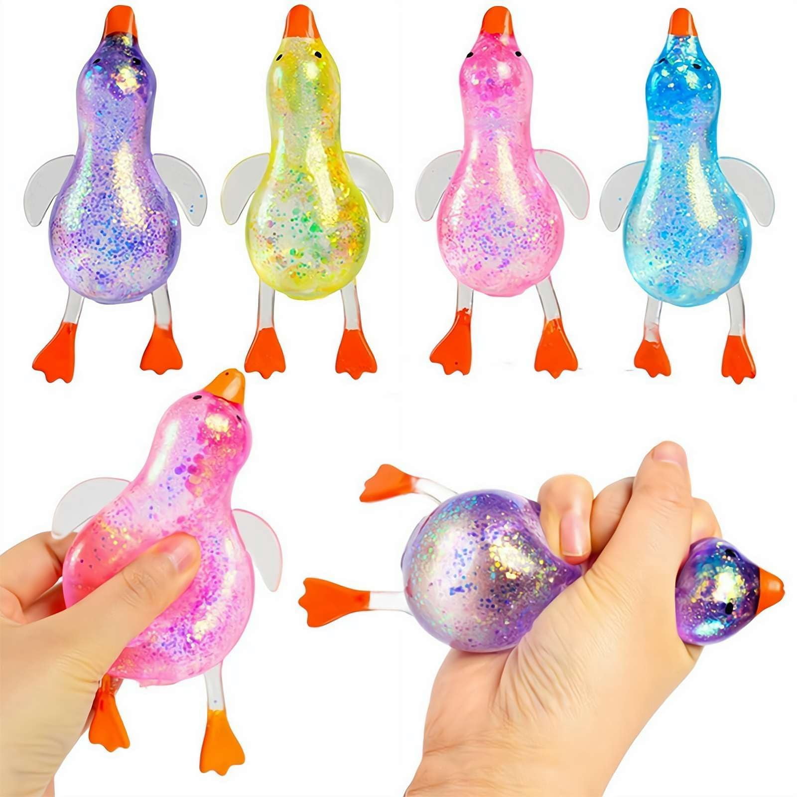 1/2/4Pcs Glitter Duck Squeezes, Soft Cute Stress Relief Ball for Adults & Teens, Fun Decompression Duck Squishies Gift for Office Desk Party Favors Easter Basket Stuffer