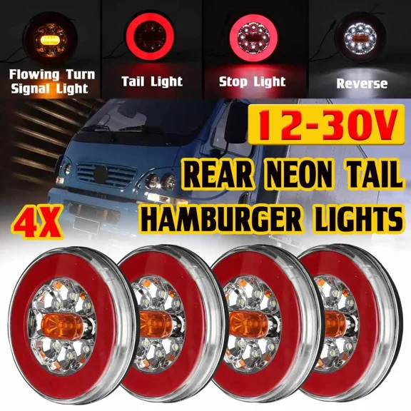1/2/4x LED 12-24V Truck Taillight For Car Trailer Lorry RV Bus 4in1 Dynamic Tail Trun Signal Reverse Lamp Rear Brake Stop Light