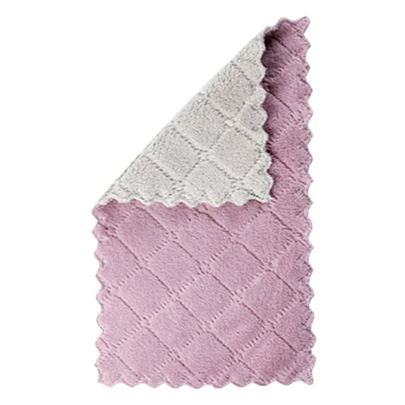 1/2/5/10PCS Double\-layer Absorbent Microfiber Kitchen Dish Cloth Non\-stick Household Cleaning Wiping Towel Kitchen Tool coffee + purple 1pcs