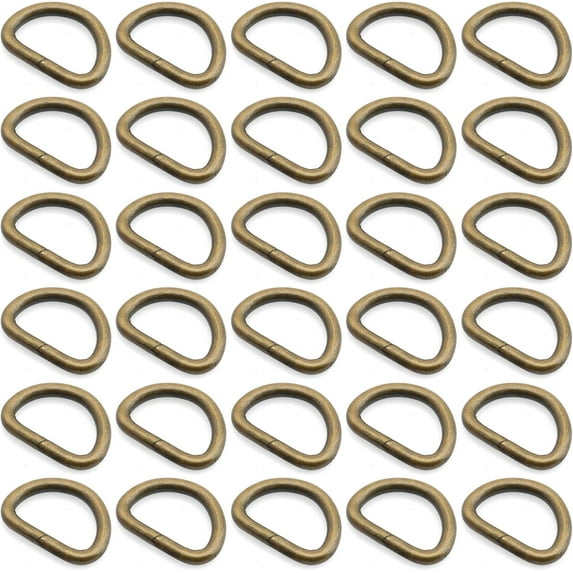 1/2, 5/8 Inch D-Ring Findings Metal Non Welded D Rings for Bags Lanyard Pack of 50 (1/2 Inch, Antique Brass)