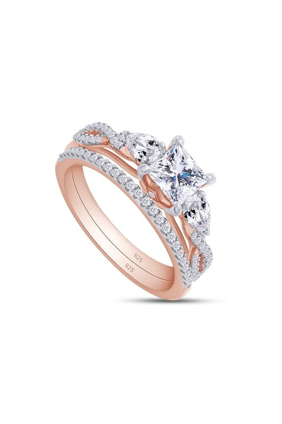 1.40CT Princess & Pear Moissanite Diamond 3-Stone Bridal Set Ring for Women 14K Rose Gold over Silver-4