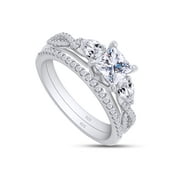 AFFY 1.40CT Princess & Pear Moissanite Diamond 3-Stone Bridal Set Ring for Women 14K White Gold over Silver-4
