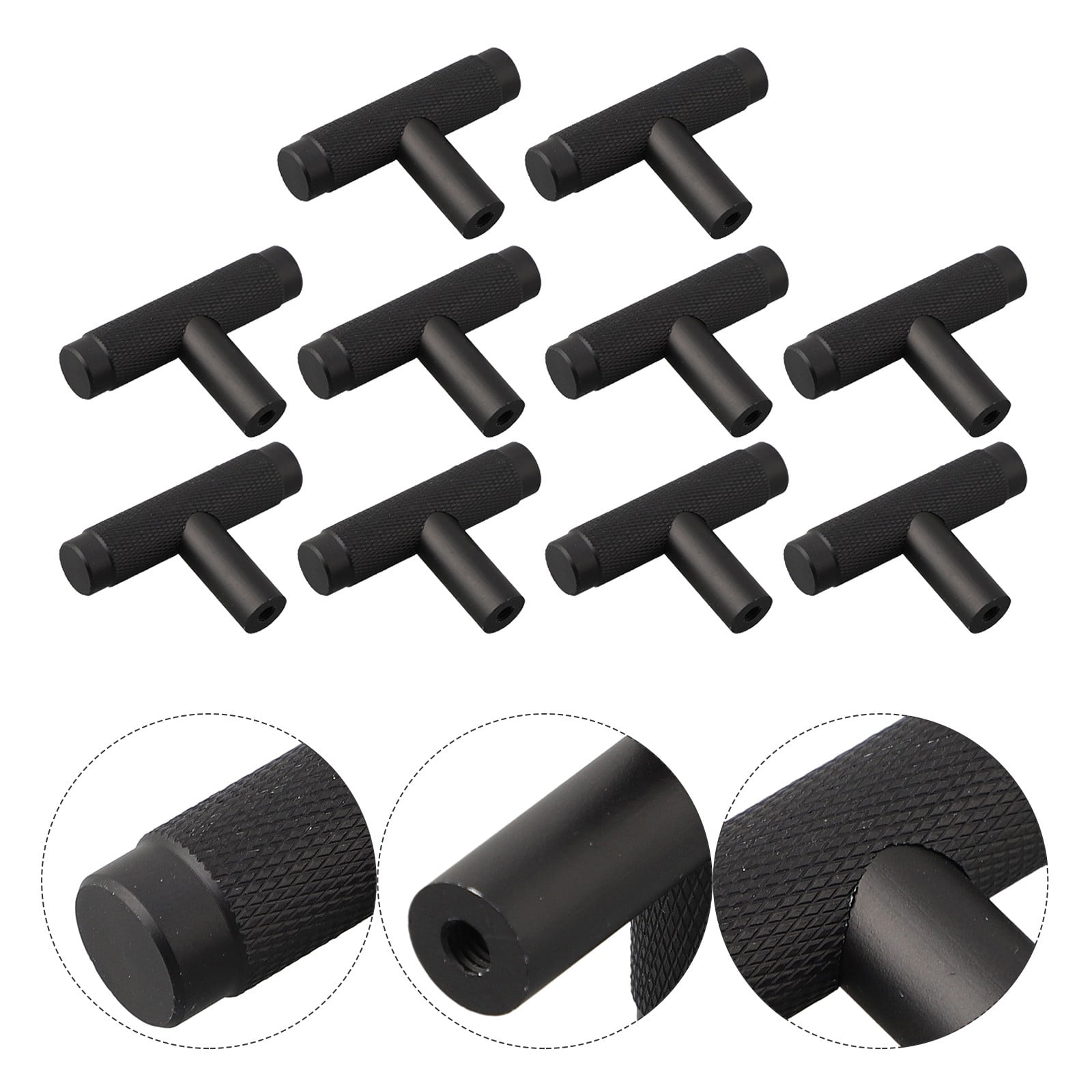 1/2/510Pc Kitchen Cabinet Door Drawer Cupboard Knurled T Bar Knob Black 5Pc