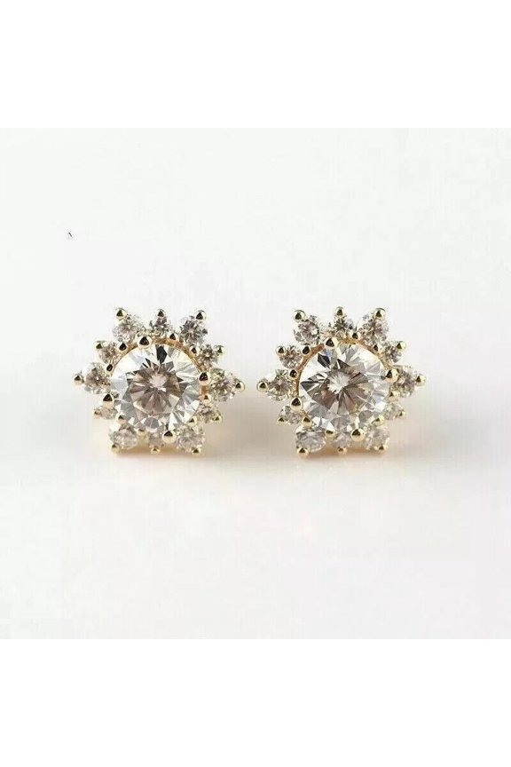 1. 2.5Ct Women's 14K Yellow Gold Plated Stud Earrings Round Cut Natural Moissanite