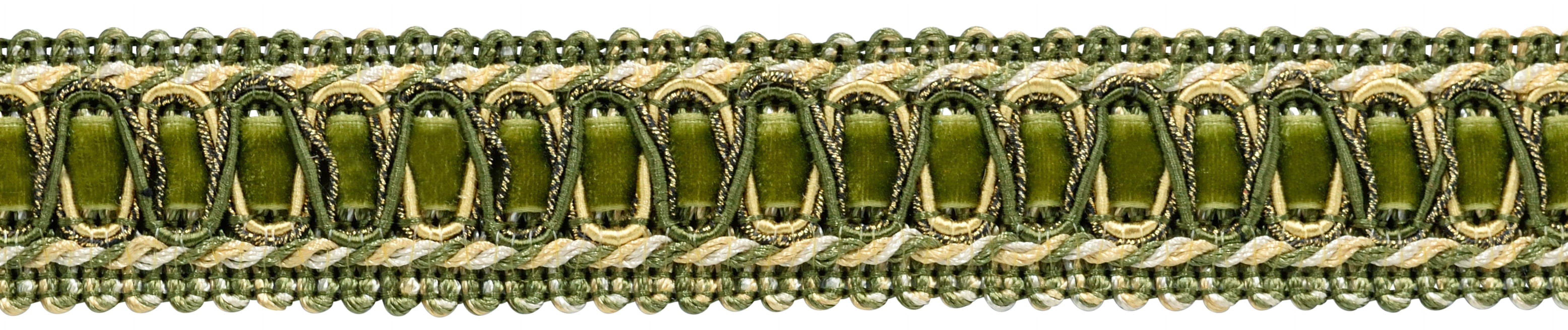 1" (2.5cm) Noblesse Collection Vintage Velvet Ribbon Gimp Braid Trim # 100HG, Olive Garden Green (Color# 010) 14 Yards (42 ft/12.5m)