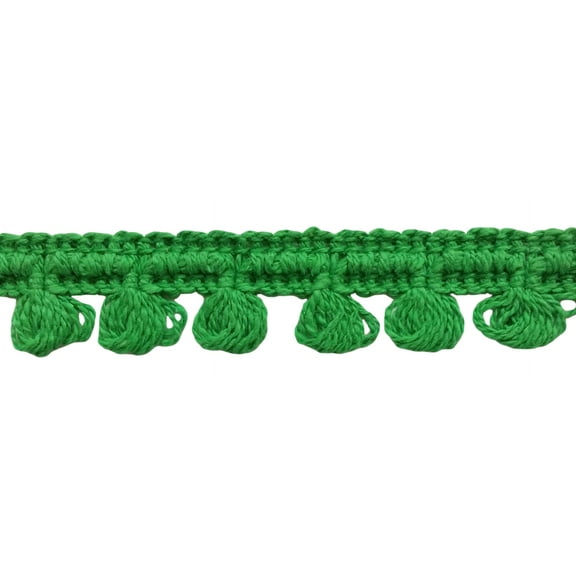1" (2.5cm) Short Knitted Gimp Braid with Hanging Loop | Fringe Trim # CF01,, Emerald Green #182 (Bright Kelly Green) Sold By The Yard (36"/3 ft/0.9m)