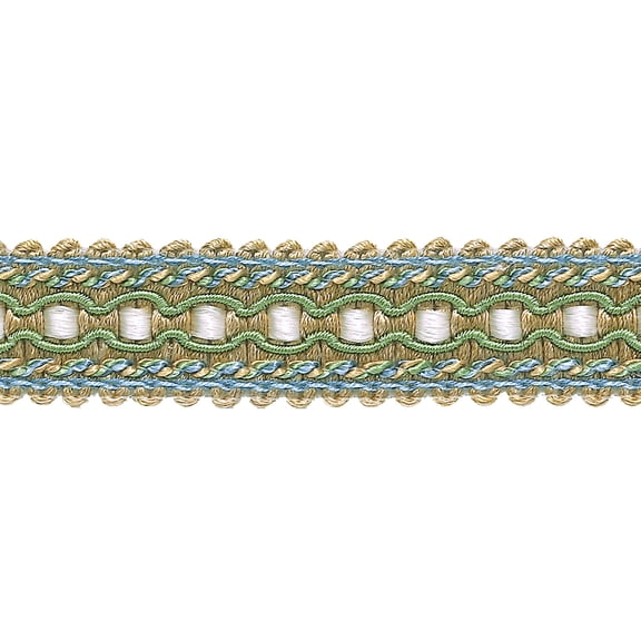 1" (2.5cm) Wide Imperial Collection Decorative Gimp Braid Trim # 0125IG, Spring Green #4668 (Mint Green, Sky Blue, Light Gold) Sold By The Yard (36"/3 ft/0.9m)
