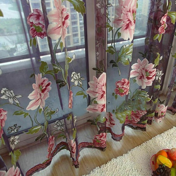 1*2.5m Floral Lace Kitchen Cafe Curtain Sheer Voile Panel Tier Valance Decor Smile Home