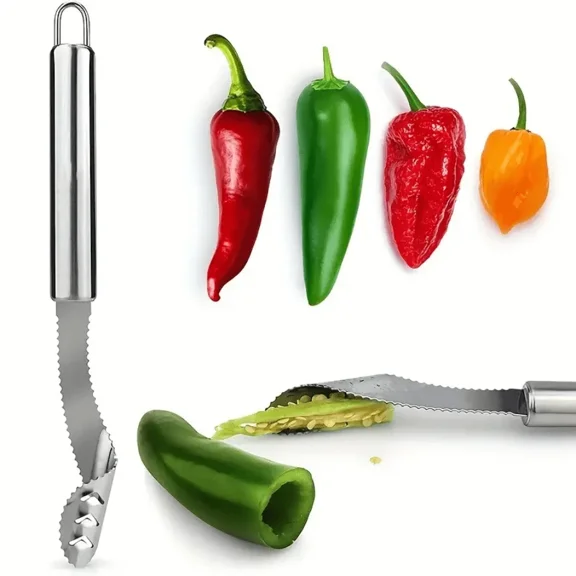 1/2/6pcs Stainless Steel Pepper Core Remover Green Pepper Seed Remover Seed Digger Corer Pepper Digger Kitchen Gadget