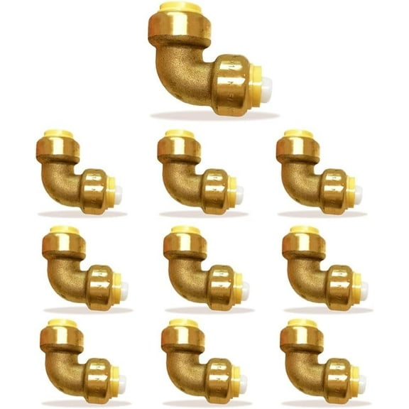 1/2" 90 Degree Elbow Push Fit - Plumbing Fittings 1/2" - PEX Fitting - Push to Connect Brass Plumbing Fitting (Pack of 10)