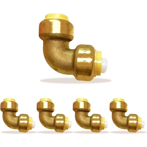1/2" 90 Degree Elbow Push Fit - Plumbing Fittings 1/2" - PEX Fitting - Push to Connect Brass Plumbing Fitting - For PEX Pipe Copper CPVC (Pack of 5)