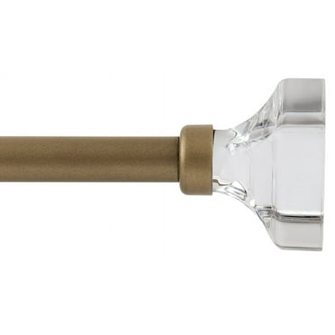 Mainstays 1/2 inch Adjustable Wooden Curtain Rod 28 to 48 inch with Acrylic Square Finials for Door & Windows (Gold)