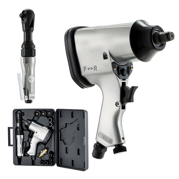 19 Piece Air Tool Combo Kit with 1/2 Inch Air Impact Wrench and 3/8 Inch Air Ratchet Wrench, 10 CR-V Impact Sockets, Carrying Case, Pneumatic Tools for Auto Repair Garage Maintenance